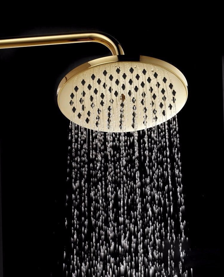 Round Rain Gold Brass Shower Mixer Faucet with Hand Held Shower