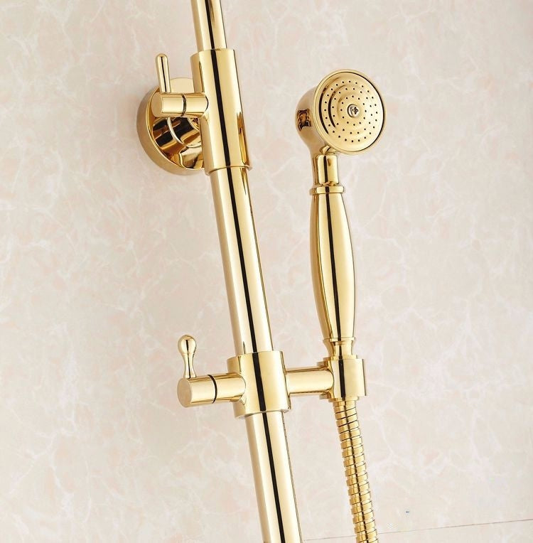 Round Rain Gold Brass Shower Mixer Faucet with Hand Held Shower