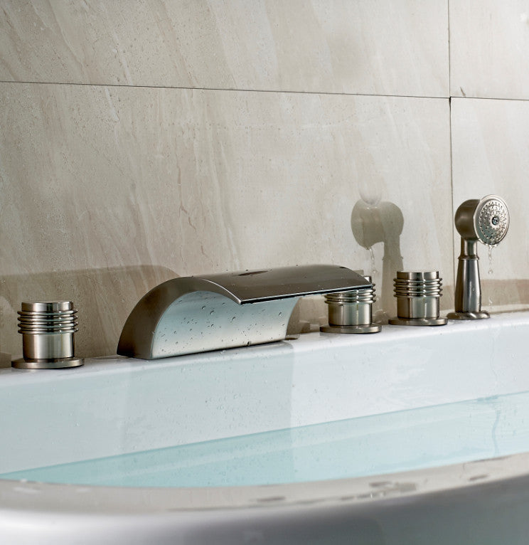 Triple Handle Waterfall Roman Bath-Tub Faucet with Hand Held Shower Head