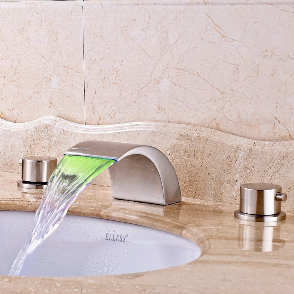 Round Widespread Black Finish Color Changing LED Bathtub Faucet