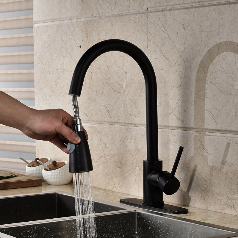 Royal Black Pull Out Single Handle Sprayer Kitchen Faucet