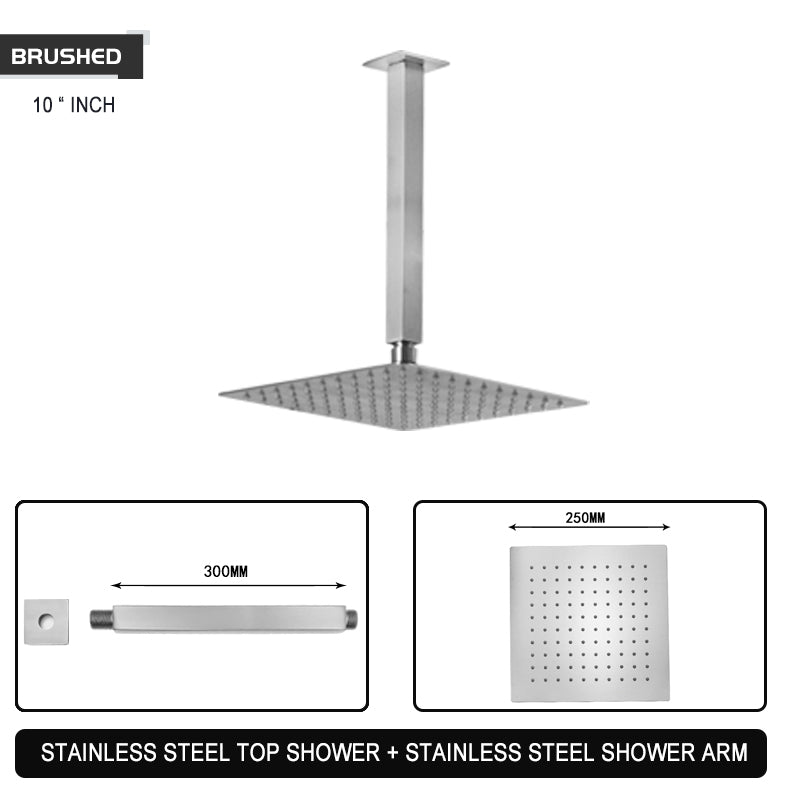 Juno Commercial Ceiling Mount Brushed Finish Square Shower Head with Arm