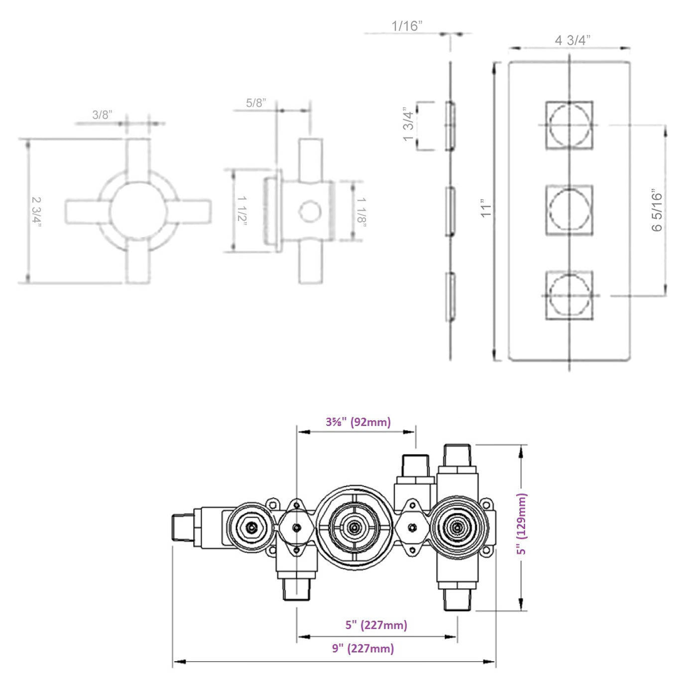 Lyon Crystal Thermostatic 3 Outlet Shower System Set