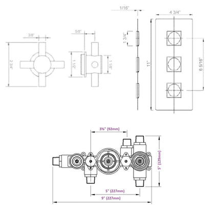 Lyon Crystal Thermostatic 3 Outlet Shower System Set