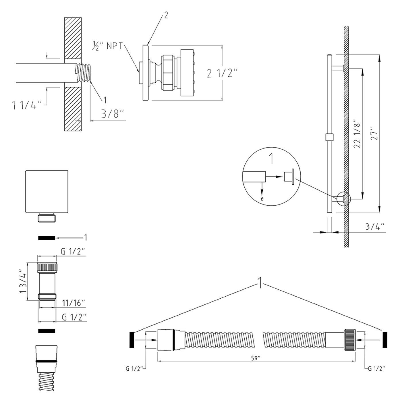 Lyon Crystal Thermostatic 3 Outlet Shower System Set