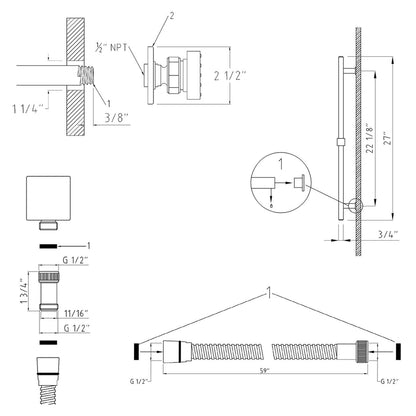 Lyon Crystal Thermostatic 3 Outlet Shower System Set
