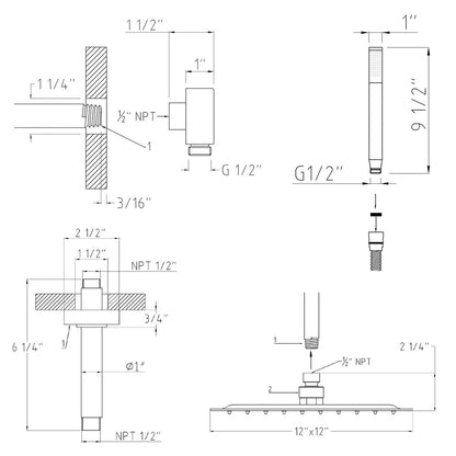 Lyon Crystal Thermostatic 3 Outlet Shower System Set