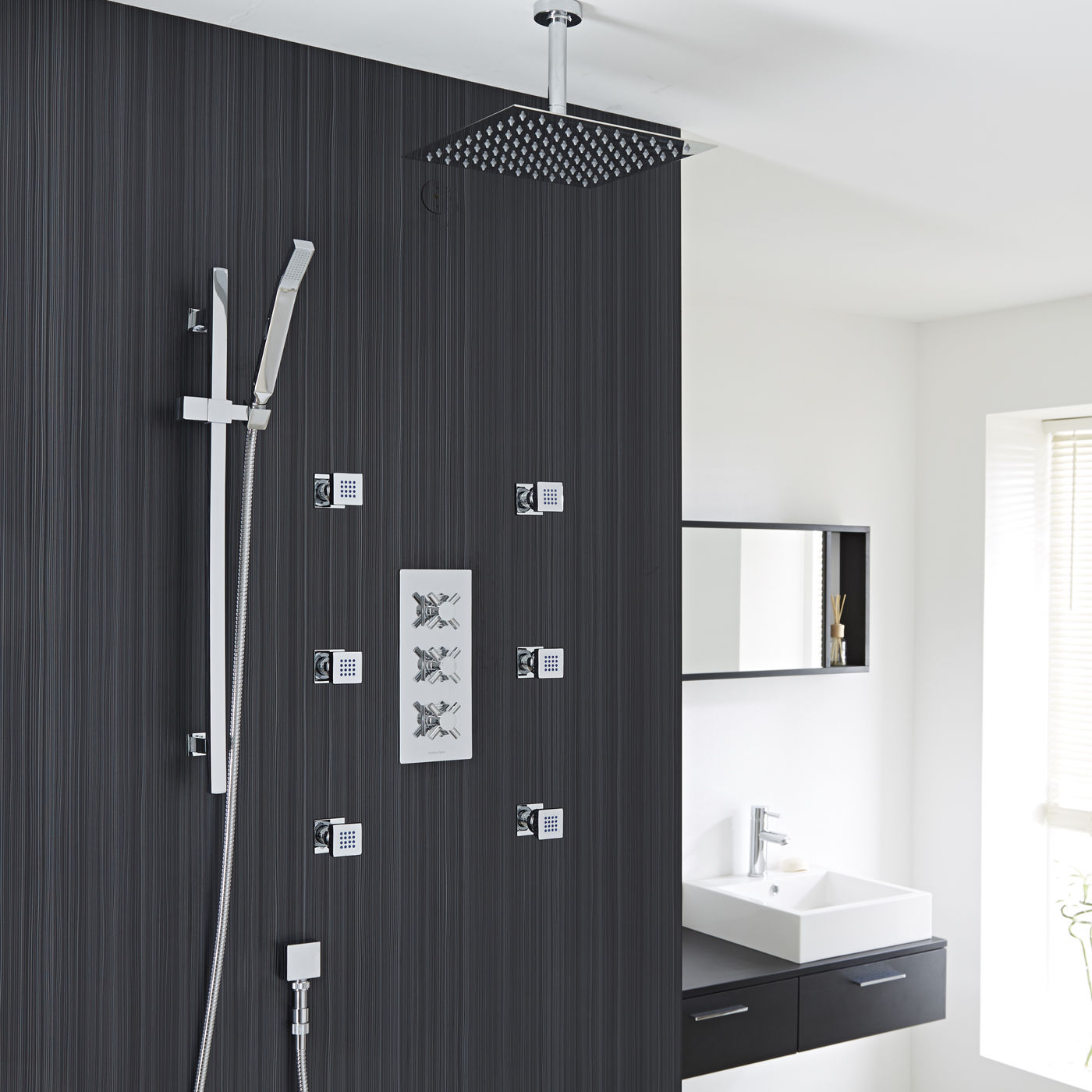 Lyon Crystal Thermostatic 3 Outlet Shower System Set