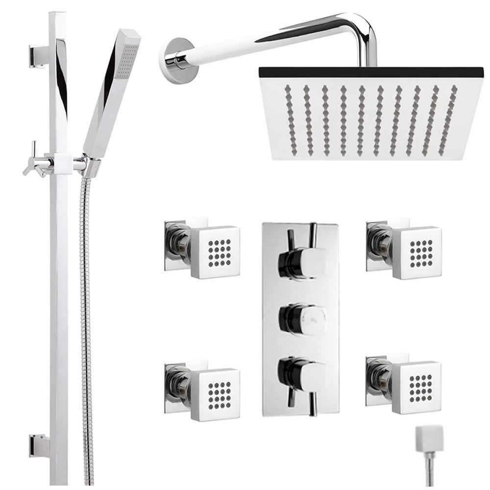 Nantes Thermostatic Chrome Finish Shower System With Large Rain Head Rail Kit