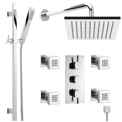 Nantes Thermostatic Chrome Finish Shower System With Large Rain Head Rail Kit