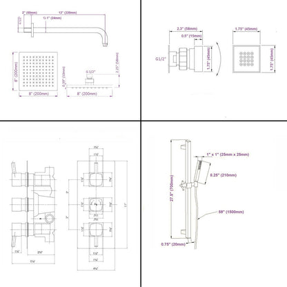 Nantes Thermostatic Chrome Finish Shower System With Large Rain Head Rail Kit