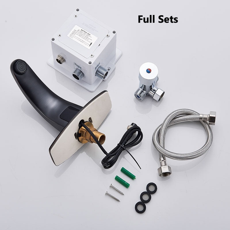 black sensor faucet for bathroom with accessories