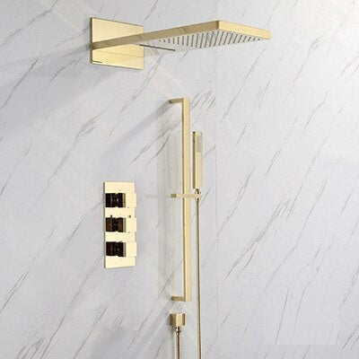 Juno Polished Gold Thermostatic Rain Shower Faucet Set