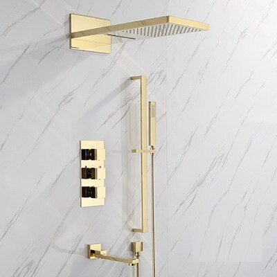 Juno Polished Gold Thermostatic Rain Shower Faucet Set