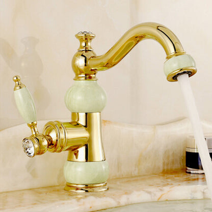 Short Gold Single Handle Brass Marble Designer Kitchen Faucet 1