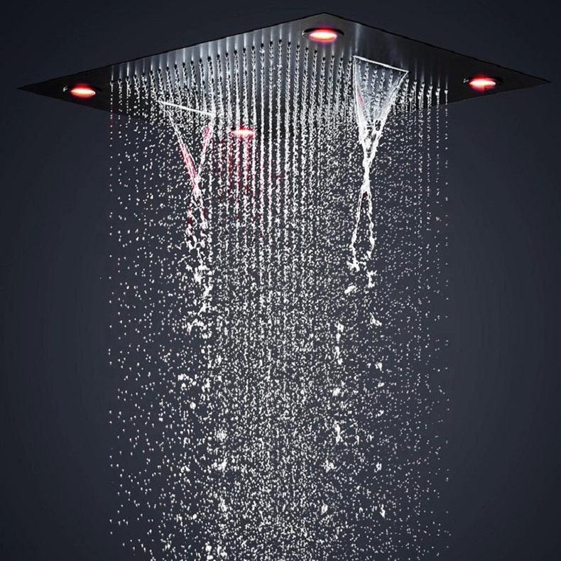 Juno 24 Inch 6 Functions LED Black Shower Set Head Set with Thermostatic Shower Faucet