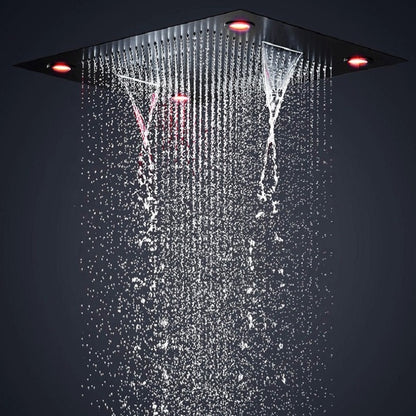 Juno 24 Inch 6 Functions LED Black Shower Set Head Set with Thermostatic Shower Faucet