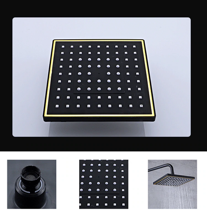 Juno Black & Gold Rain Shower System Thermostatic LED Digital Display Mixer