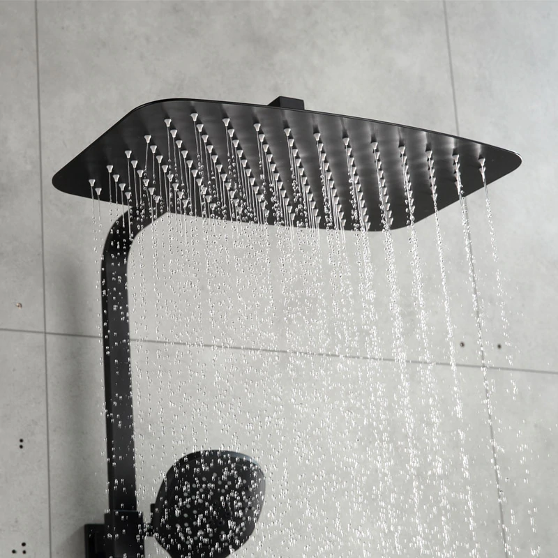 Juno Modern Rainfall Matte Black Wall Mount Rectangle Shower Head Set with Hook and Placement Platform
