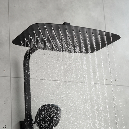 Juno Modern Rainfall Matte Black Wall Mount Rectangle Shower Head Set with Hook and Placement Platform