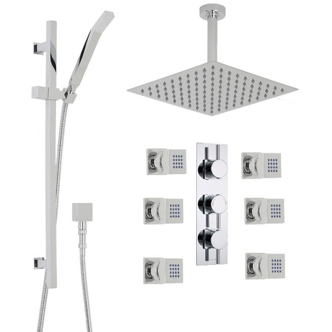 6 Jetted Body Massage Shower System with Rain Shower Head / Hand Shower