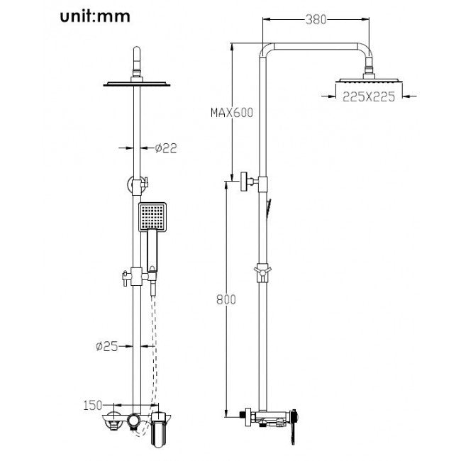 Solid Brass Luxurious Exposed Gold Bathroom Shower Set