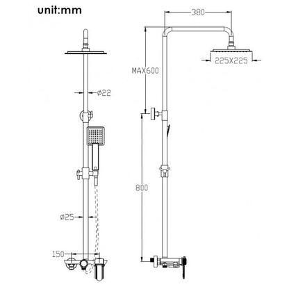 Solid Brass Luxurious Exposed Gold Bathroom Shower Set