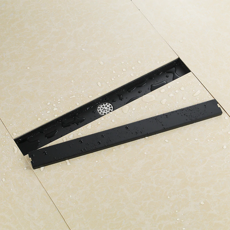 Black Linear Shower Drain 23 inch Rectangle Stainless Steel Floor Drain