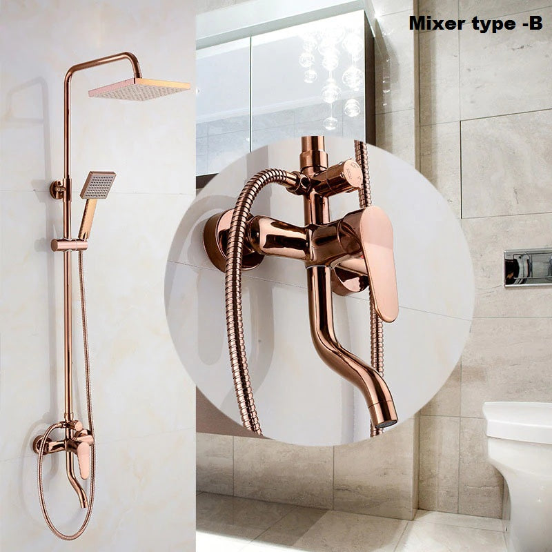 Juno Classy Rose Gold 8" Rainfall Shower Set With 3 Function Mixer Valve