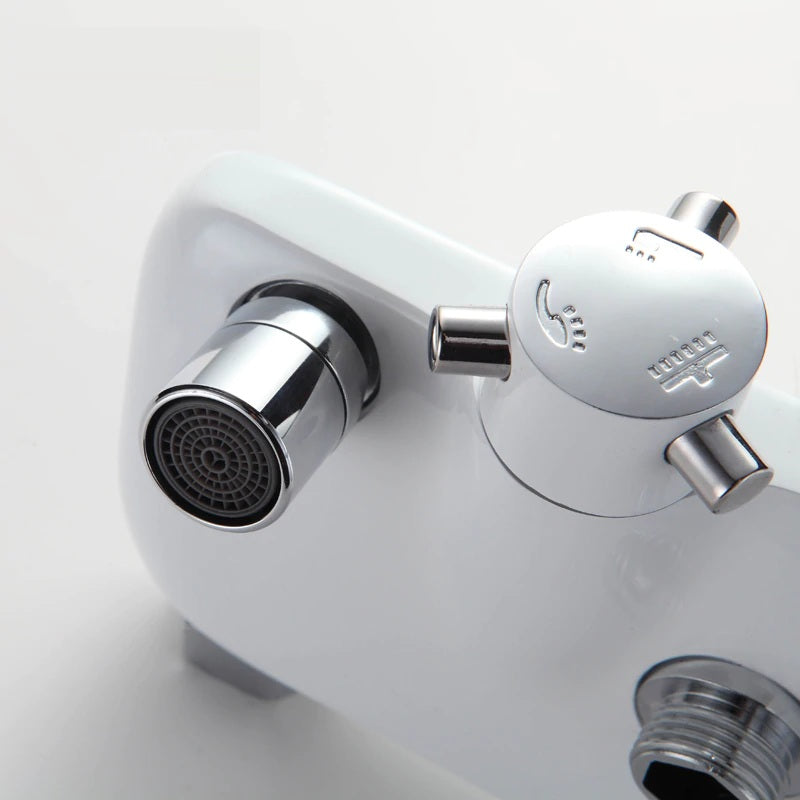 Juno Modern White & Chrome Adjustable Shower Bar with Single Handle 3 Way Shower Mixer Faucet Set