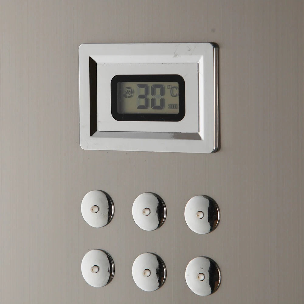 Juno Wall-Mounted Brushed Gold 4-Function Shower Panel with Rainfall, Waterfall, Body Jets & Handheld Wand