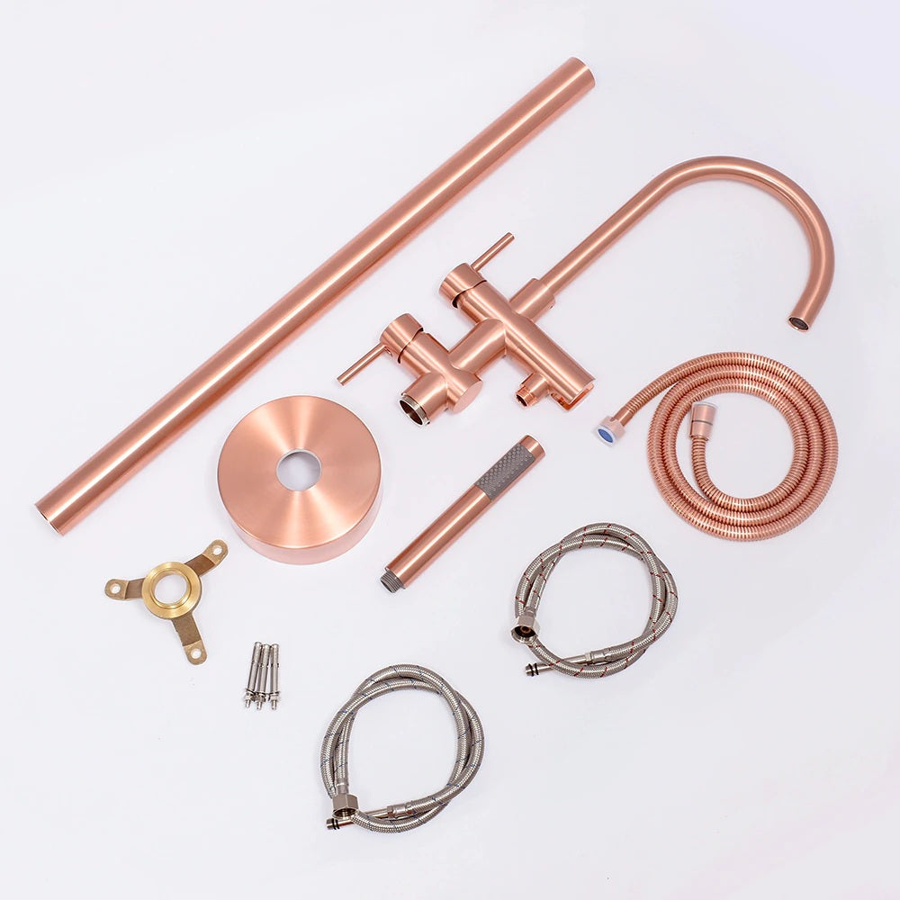 Brushed Rose Gold floor mount bathtub faucet