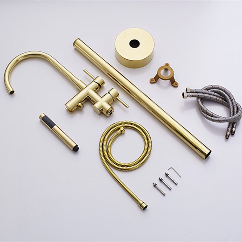 Juno Classic Bathroom Brushed gold Floor Mount Bathtub Faucet Shower System