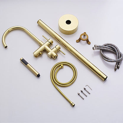 Juno Classic Bathroom Brushed gold Floor Mount Bathtub Faucet Shower System