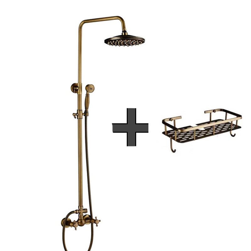 Juno Classy Polished Brass Dual Shower Head With Hand Held Bathtub Shower Set and Shower Shelf