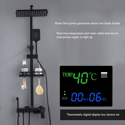 Juno Copper Black Shower Head Digital Display Thermostatic Shower Set With Four-Speed Shower booster nozzle
