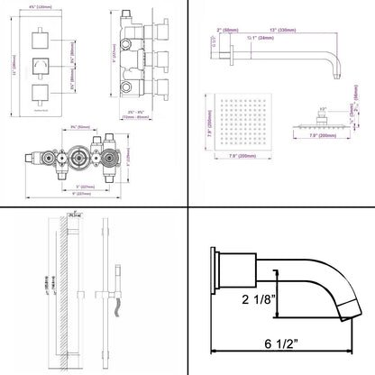 8" Square Rain Shower System Set in Rain Shower Head