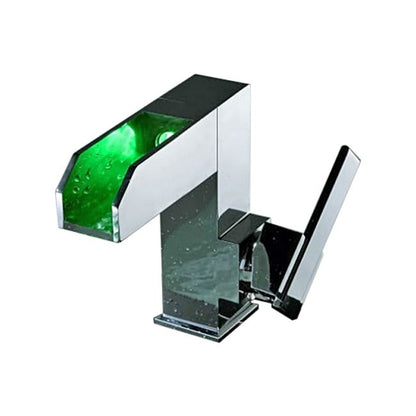 16CM Single Handle Chrome Finish Waterfall Color Changing LED Bathroom Sink Faucet 
