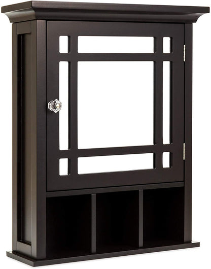 Coffee Color Mirrored Wall Mount Bathroom Storage Cabinet