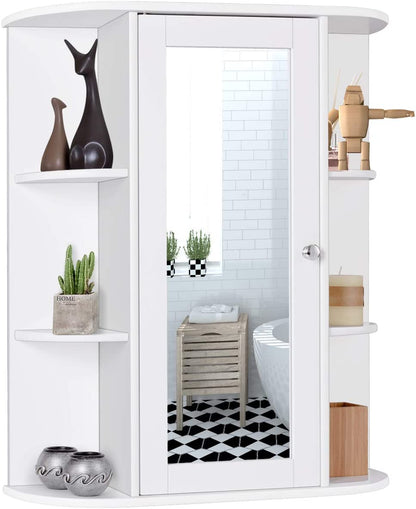 2 Tier Single Door Wall Mount Bathroom Medicine Cabinet With Mirror