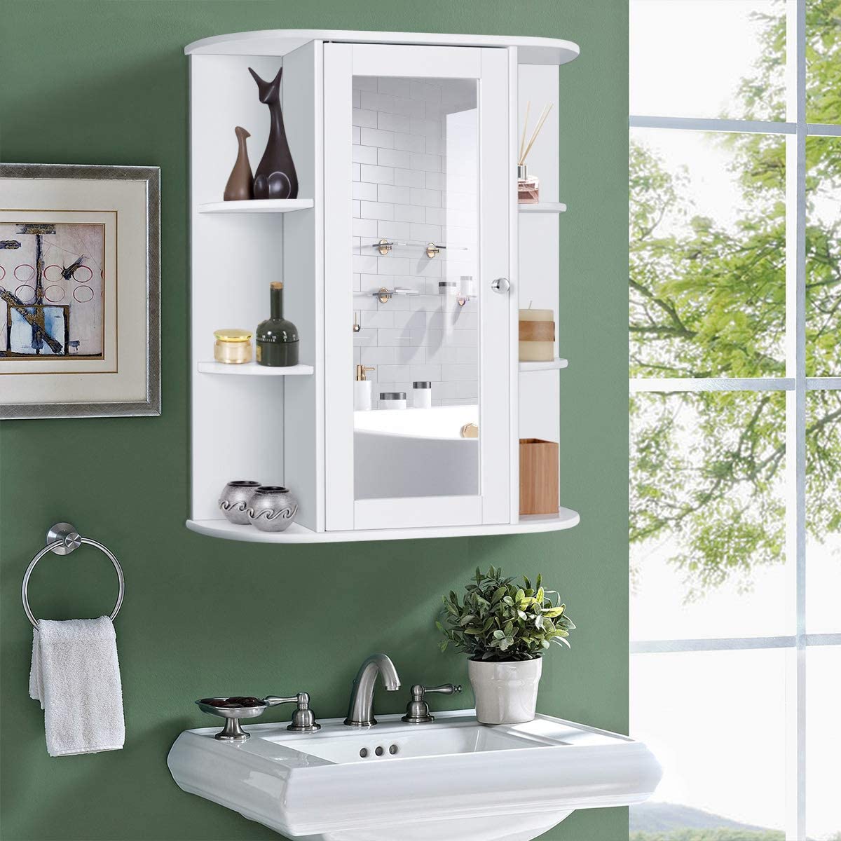 2 Tier Single Door Wall Mount Bathroom Medicine Cabinet With Mirror