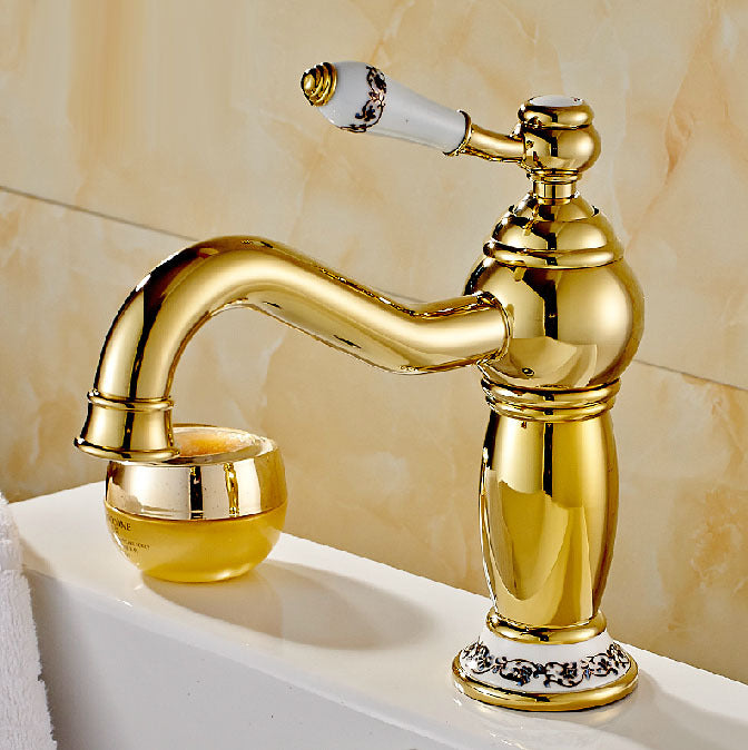 Single Handle Deck Mount Vessel Sink Faucet in Gold Plated Faucet