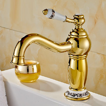 Single Handle Deck Mount Vessel Sink Faucet in Gold Plated Faucet