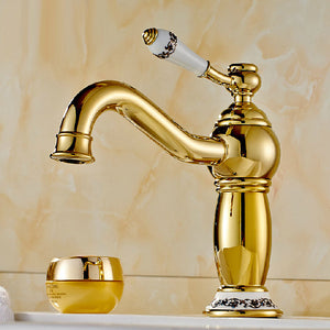 Single Handle Deck Mount Vessel Sink Faucet in Gold Plated Faucet