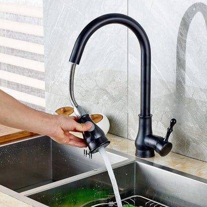 Juno Black Single Handle Deck Mount Kitchen Fucets Swivel Spout Pull Out Kitchen Sink Mixer Tap