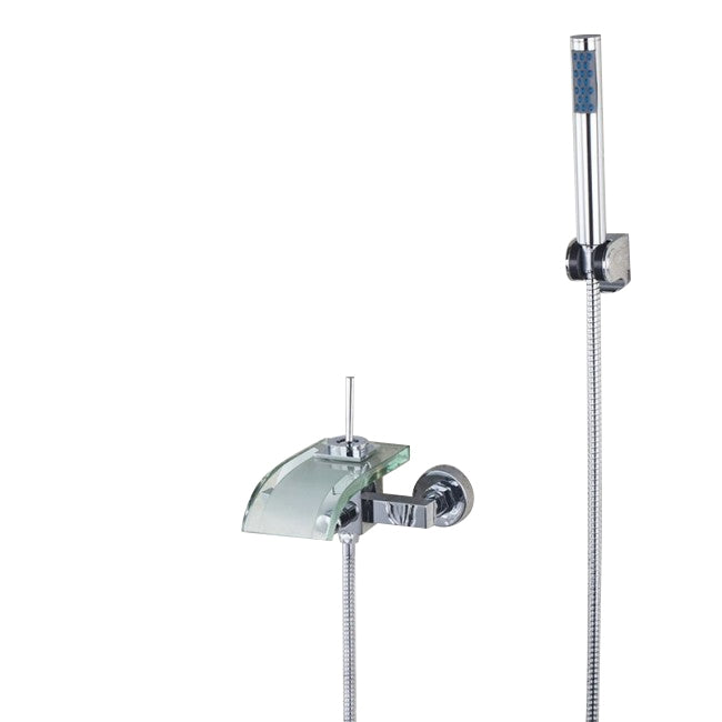 Single Handle Glass Widespread Waterfall faucet with Handheld Shower