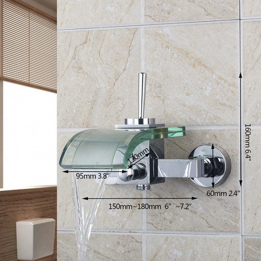 Single Handle Glass Widespread Waterfall faucet with Handheld Shower