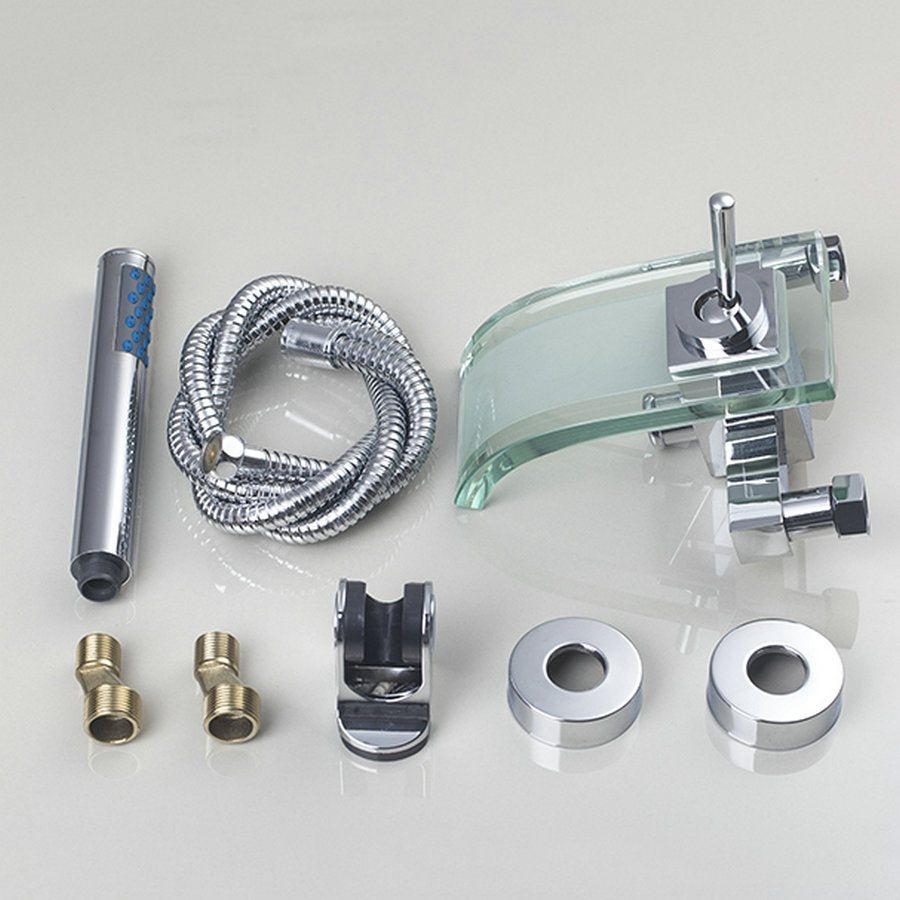 Single Handle Glass Widespread Waterfall faucet with Handheld Shower