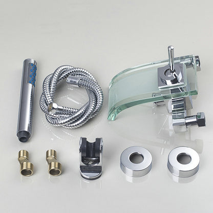 Single Handle Glass Widespread Waterfall faucet with Handheld Shower