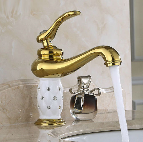 gold single handle bathroom sink faucet